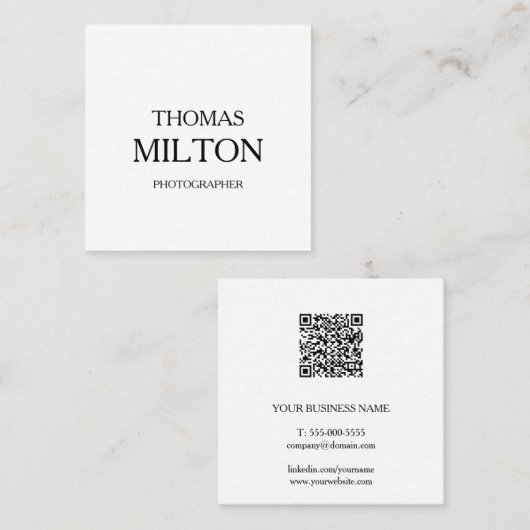 Einfacher eleganter Minimalistischer moderner QR Quadratische Visitenkarte (Vorne/Hinten)