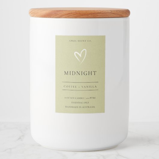 EINFACHER ELEGANTER MODERNER GRÜNER WEISSER HERZKA LEBENSMITTELETIKETT (Vorderseite)