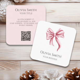 Einfacher eleganter rosa Schleifen-QR-Code Quadratische Visitenkarte