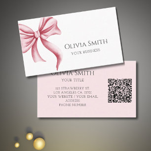 Einfacher eleganter rosa Schleifen-QR-Code Visitenkarte