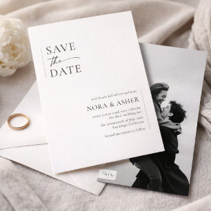 Einfacher Eleganter Text und Foto Monogramm Hoch Save The Date