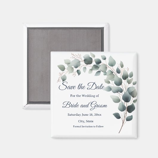 Einfacher Eukalyptus Hochzeit Save-the-Date Magnet (Vorderseite/Rückseite)