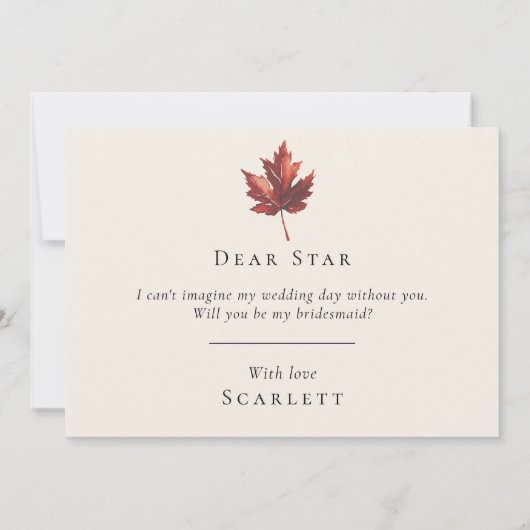 Einfacher Fall Leaf Cream Wedding Bridesmaid Vorsc Einladung (Rückseite)