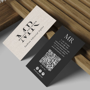 Einfacher Faux-Batist Schwarz-Weiß-Monogramm-QR-Co Visitenkarte