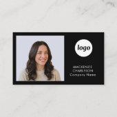 Einfacher Foto-Logo-Text-QR-Code Schwarz Visitenkarte (Rückseite)