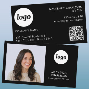 Einfacher Foto-Logo-Text-QR-Code Schwarz Visitenkarte