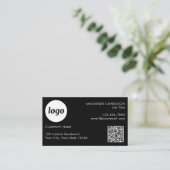 Einfacher Foto-Logo-Text-QR-Code Schwarz Visitenkarte (Stehend Vorderseite)