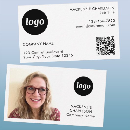 Einfacher Foto-Logo-Text-QR-Code Visitenkarte