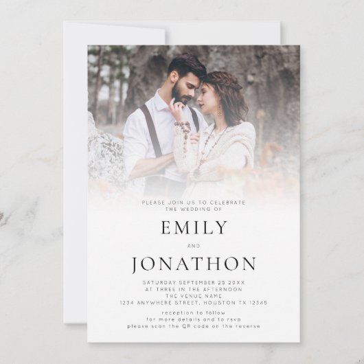 Einfacher Foto-QR-Code zur Hochzeit Einladung (Vorderseite)