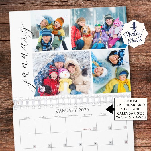 Einfacher Fotocollage-Kalender mit 4 Bildern pro M Kalender