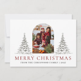 Einfacher Frohe Weihnachten Tannenbaum Familienfot