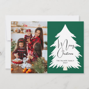 Einfacher Frohe Weihnachten Tannenbaum Familienfot