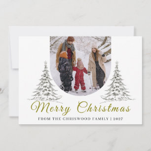 Einfacher Frohe Weihnachten Tannenbaum Familienfot