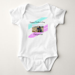 Einfacher Glitter rosa blau Muttertag Name Foto Baby Strampler
