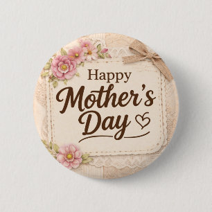 Einfacher glücklicher Muttertag Kalligrafie Floral Button