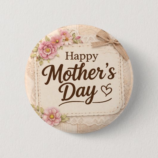 Einfacher glücklicher Muttertag Kalligrafie Floral Button (Vorderseite)