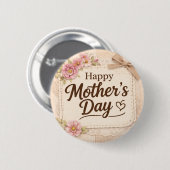 Einfacher glücklicher Muttertag Kalligrafie Floral Button (Vorne & Hinten)