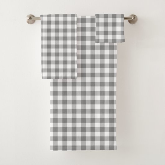 Einfacher grauer und weißer Gingham Badhandtuch Set (Insitu)