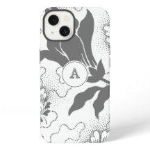 Einfacher grauer weißer Blumenprint mit Monogramm