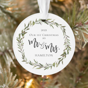 Einfacher grüner Kranz Erstes Weihnachtsfoto-Ornam Ornament