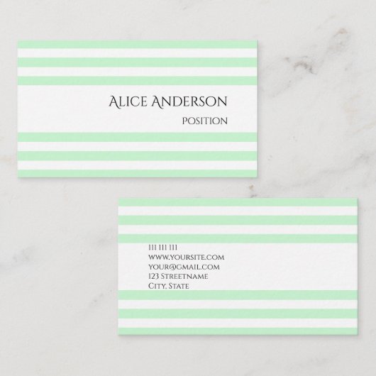 Einfacher, grüner Pastellstreifen Geometrischer Ch Visitenkarte (Vorne/Hinten)