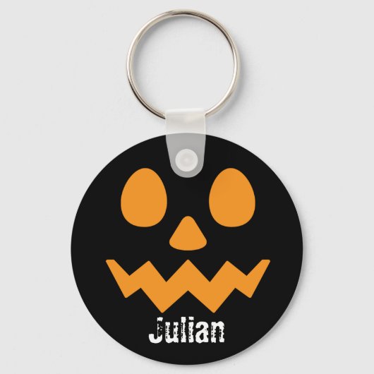 Einfacher Halloween-Jack-o-Lantern-Pumpkin-Name Schlüsselanhänger (Rückseite)