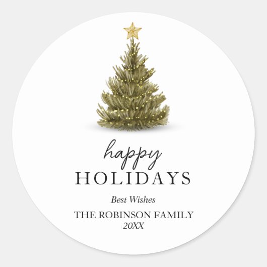 Einfacher Happy Holidays Grüner Weihnachtsbaum Runder Aufkleber (Vorderseite)