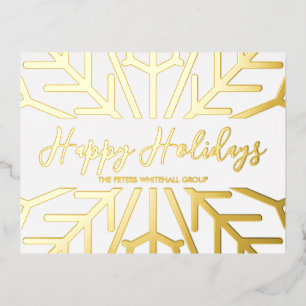 Einfacher Happy Holidays Snowflake Business Gold Folien Feiertagspostkarte