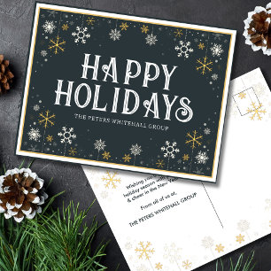Einfacher Happy Holidays Snowflake Gold Blue Busin Postkarte