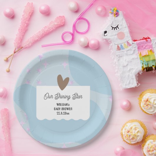 Einfacher hellblauer Shining Star | Babydusche Pappteller (Party)
