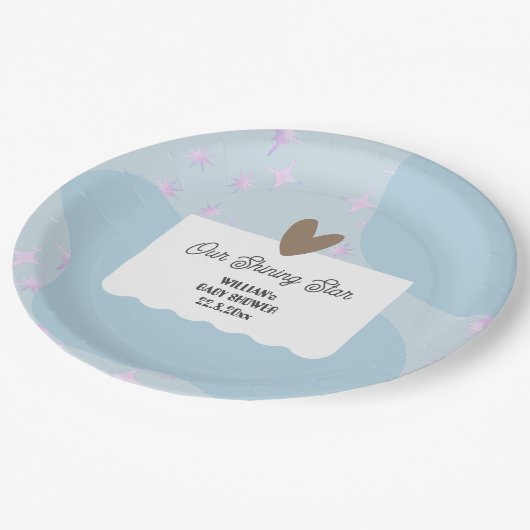 Einfacher hellblauer Shining Star | Babydusche Pappteller (Schrägansicht)