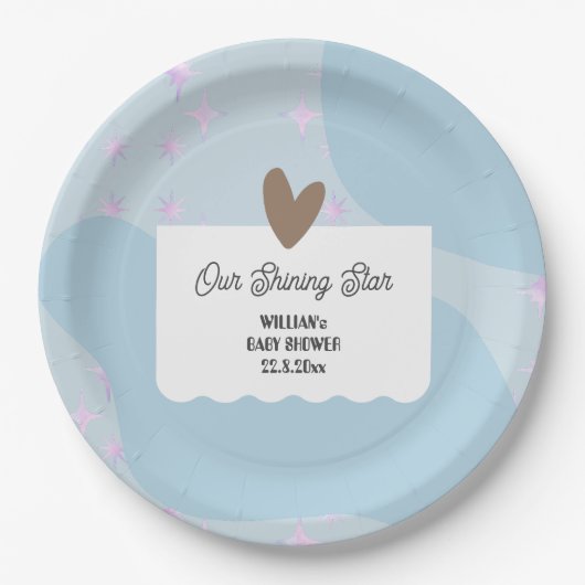 Einfacher hellblauer Shining Star | Babydusche Pappteller (Vorderseite)