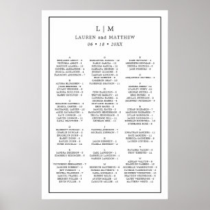 Einfacher Hochzeitssitzplan in Schwarz und Weiß Poster