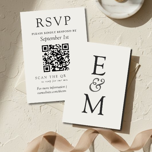 Einfacher Ivory-Klassischer Hochzeits-QR-Code RSVP Karte