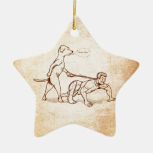 "Einfacher Jungen-" Hundegehender Mann Keramikornament