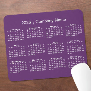 Einfacher Kalender 2026 Firmenname auf Lila Mousepad