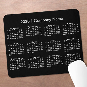 Einfacher Kalender 2026 Firmenname auf Schwarz Mousepad