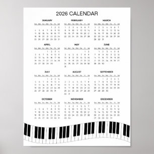 Einfacher Kalender 2026 mit Klaviertasten    Poster