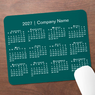 Einfacher Kalender 2027 Firmenname Blau-Grün Mousepad