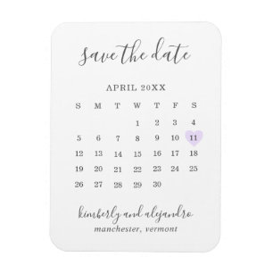 Einfacher Kalender Pastell-Lila Herz Termin vormer Magnet