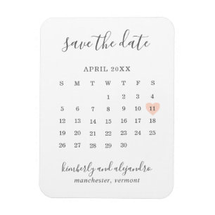 Einfacher Kalender Pastell-Pfirsich-Herz Termin vo Magnet