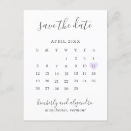 Einfacher Kalender Pastelllila Herz Save-the-Date- Ankündigungspostkarte