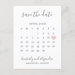 Einfacher Kalender Pastellrosa Herz Save-the-Date- Ankündigungspostkarte
