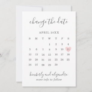 Einfacher Kalender Rosa Herz Hochzeit Datum ändern Ankündigung