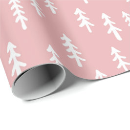 Einfacher Kiefernwald im Winter in Weiß auf Rosa Geschenkpapier