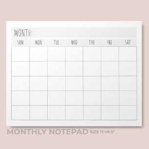Einfacher leerer monatlicher Kalender-Gitter-Plane Notizblock