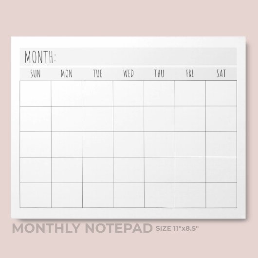 Einfacher leerer monatlicher Kalender-Gitter-Plane Notizblock