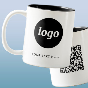 Einfacher Logo-QR-Code und Text für Business-Werbu Zweifarbige Tasse