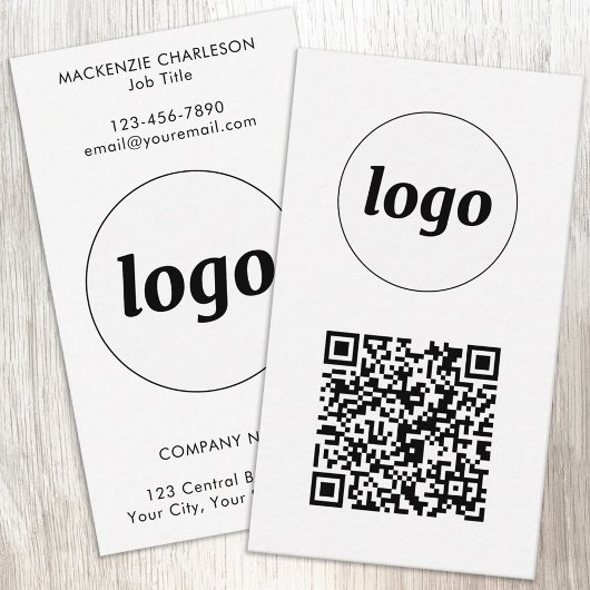 Einfacher Logo-Text-QR-Code im vertikalen Format Visitenkarte
