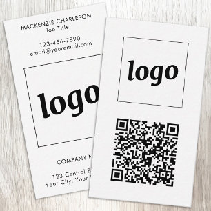 Einfacher Logo-Text-QR-Code im vertikalen Format Visitenkarte